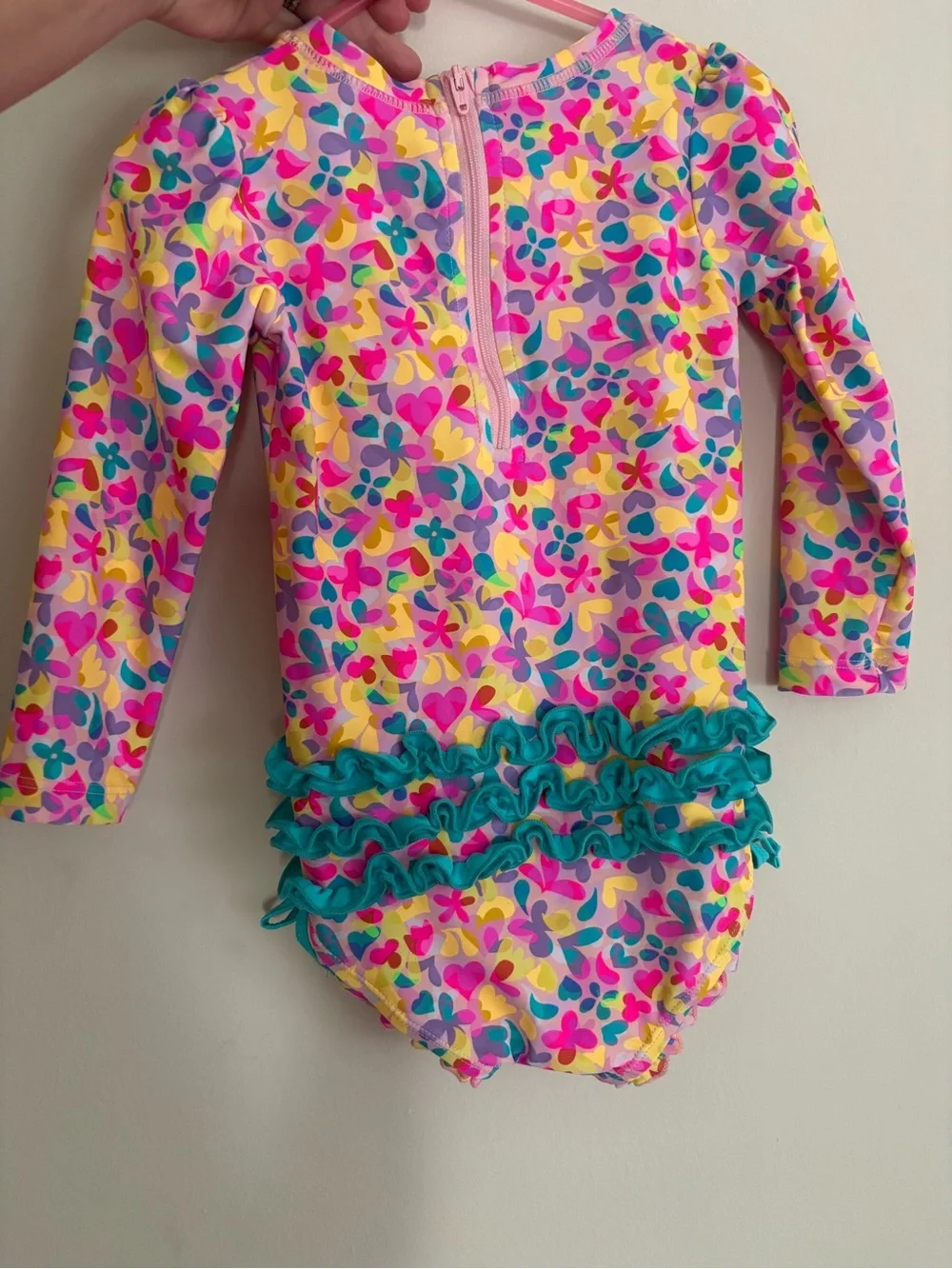 Girls Floral Long Sleeve One-Piece Swimsuit - Bright Multi